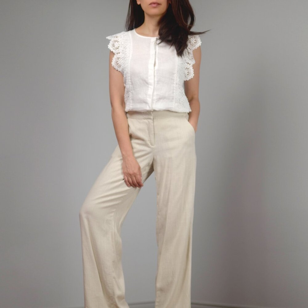 Vero Moda Lanna Wide Pants, Lightweight Linen Blend Casual Summer Pants, sz 36